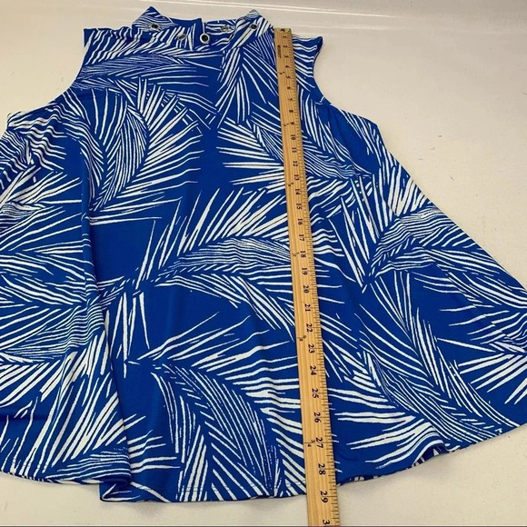 Ashley Stewart Top Woman 18/20 Blue White Print‎ Studs Moto Stretch Flowy Boho - Picture 12 of 12